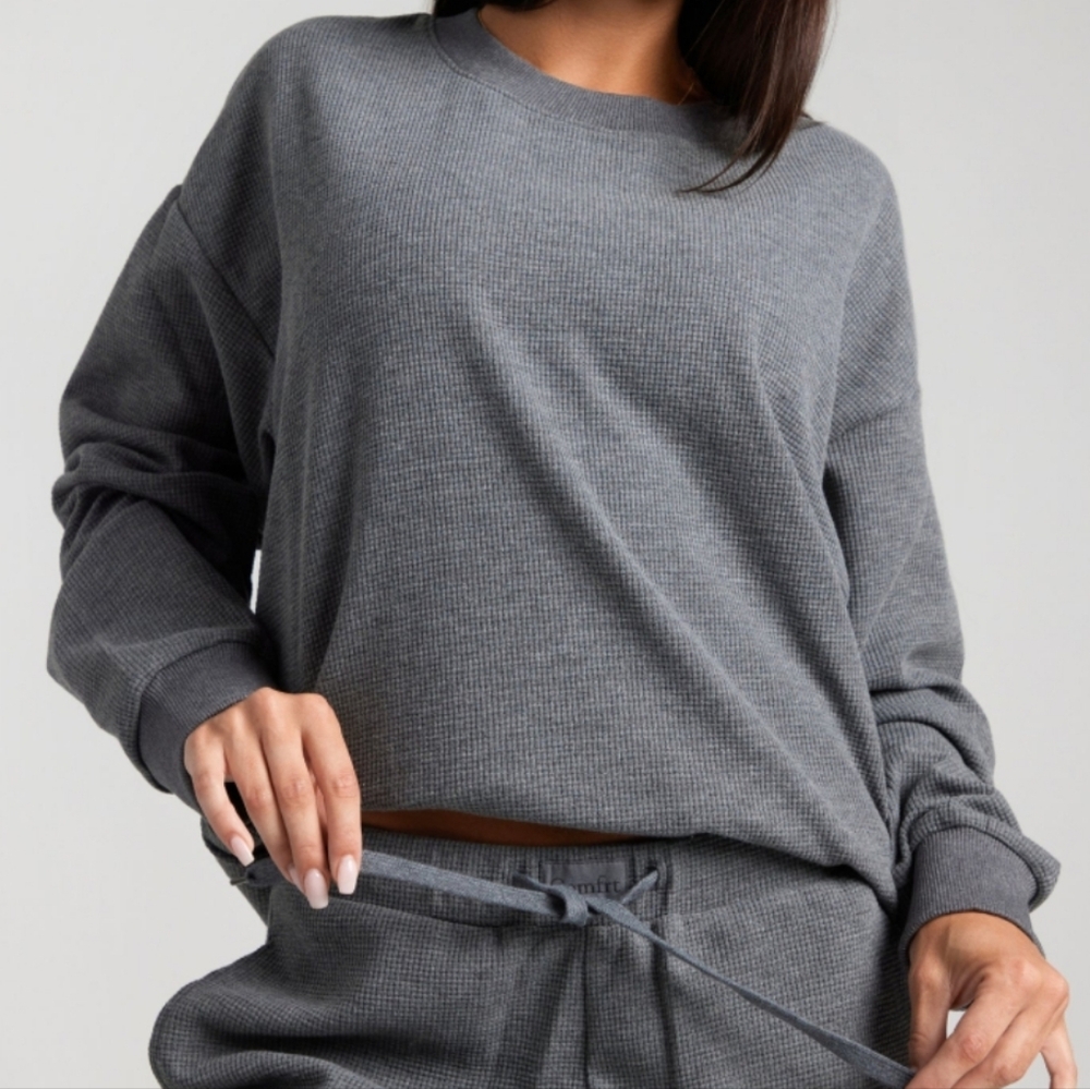 🤑PRICE FIRM🥰 NIP!❤️ COMFRT WAFFLE LOUNGE CREW LONG SLEEVE TOP Medium Gray M